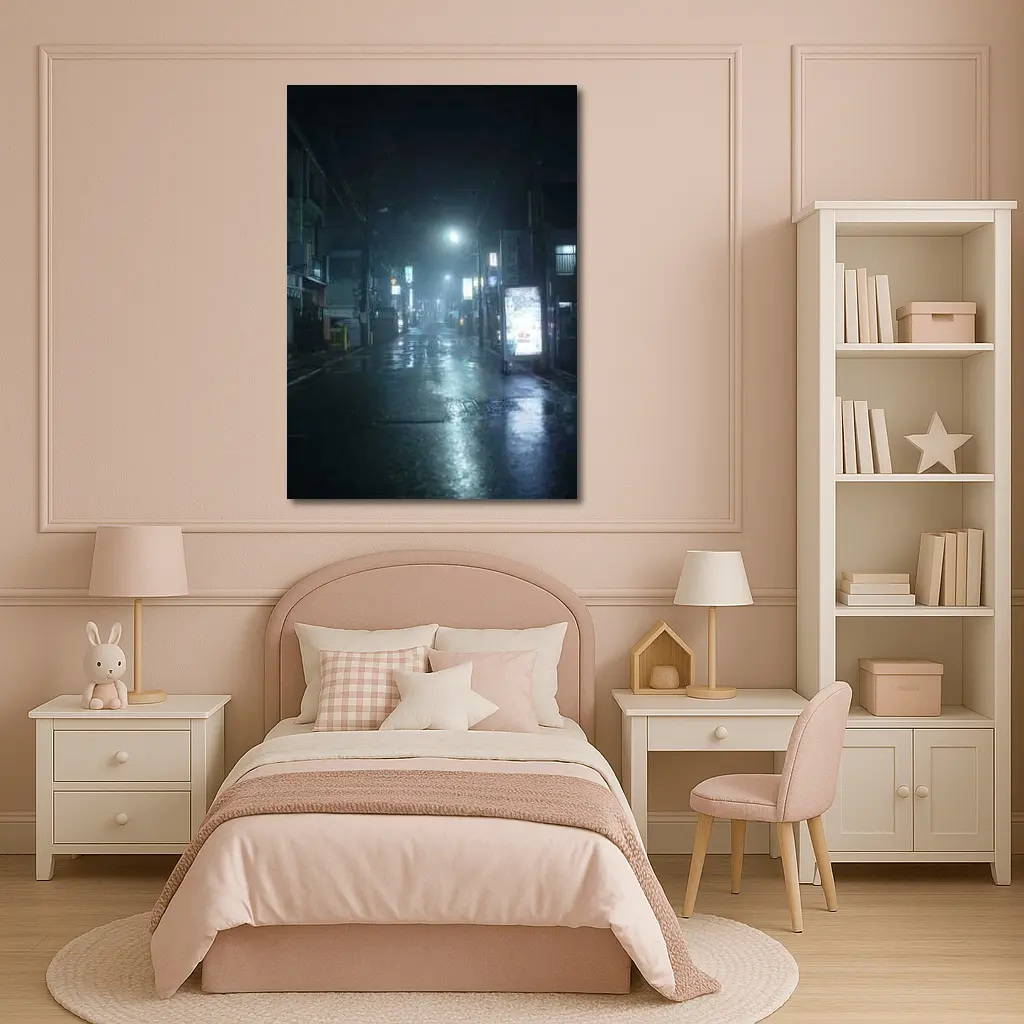 Rainy Japanese City Street At Night – Wall Art
