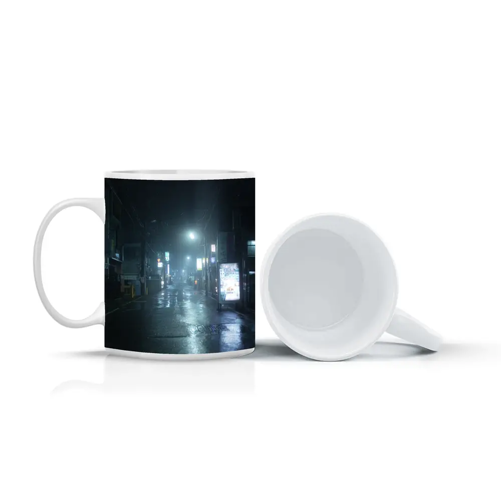Rainy Japanese City Street At Night – Mugs