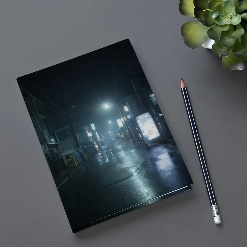 Rainy Japanese City Street At Night – Notebooks