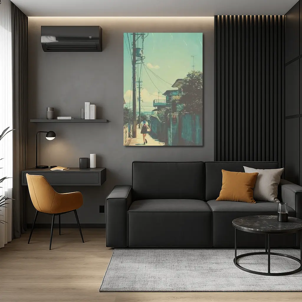 Anime Girl Walking Japanese Suburban Street – Wall Art