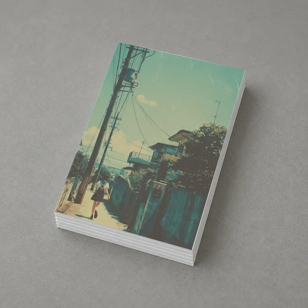 Anime Girl Walking Japanese Suburban Street – Postcards