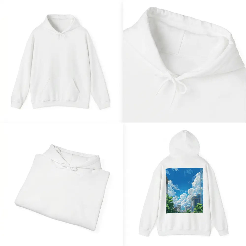 Anime City Street Blue Sky Clouds – Hoodies