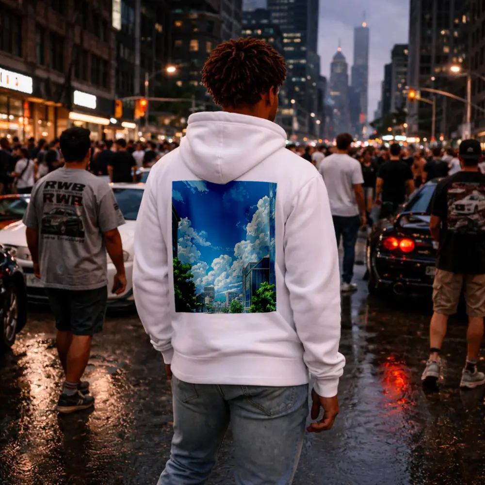 Anime City Street Blue Sky Clouds – Hoodies