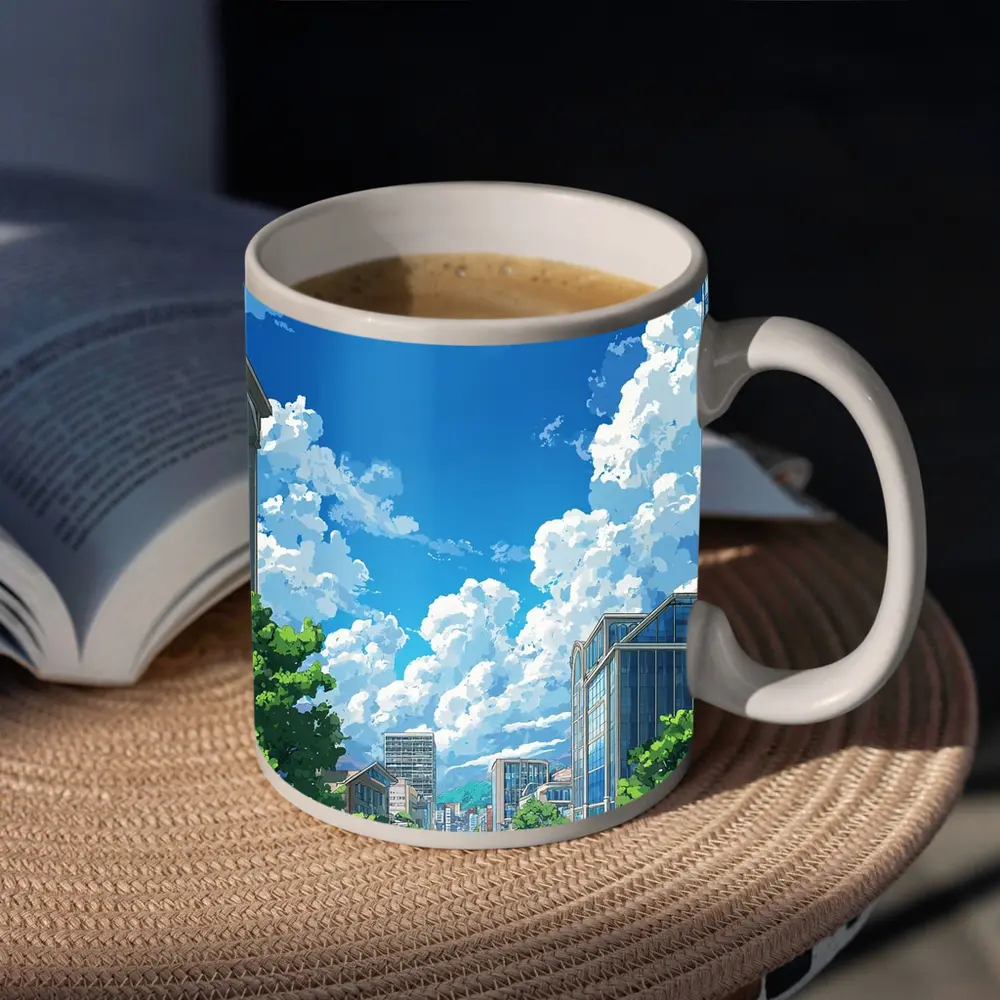 Anime City Street Blue Sky Clouds – Mugs