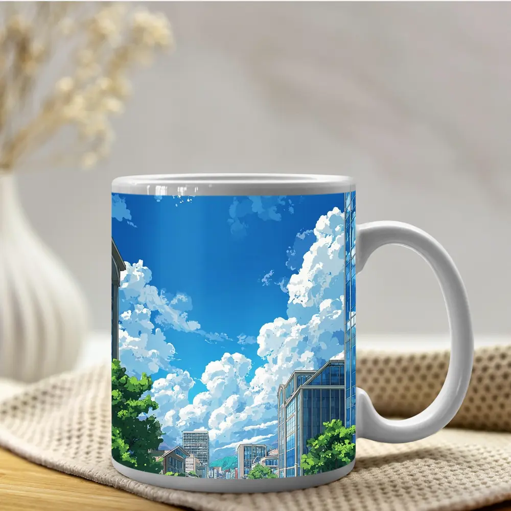 Anime City Street Blue Sky Clouds – Mugs
