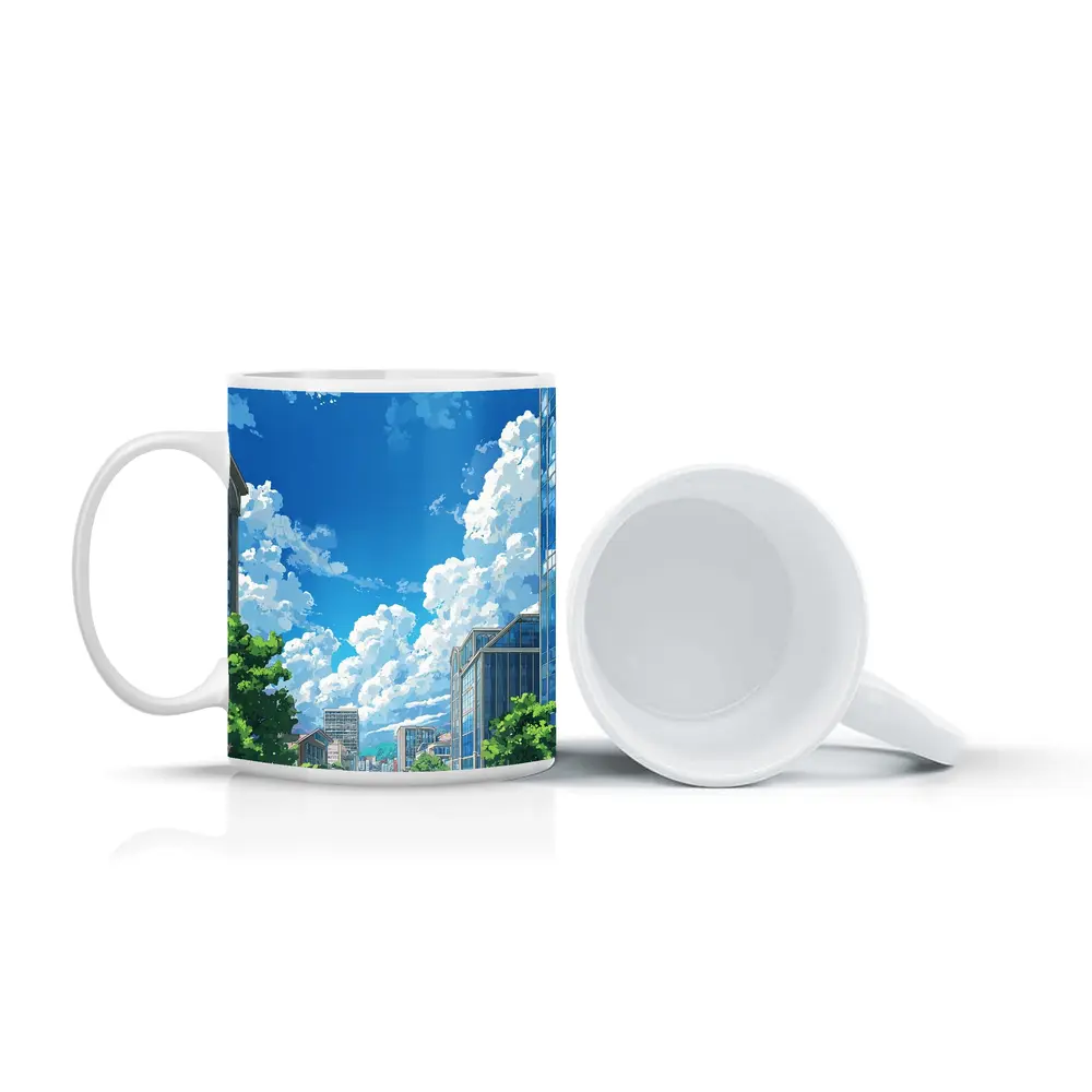 Anime City Street Blue Sky Clouds – Mugs