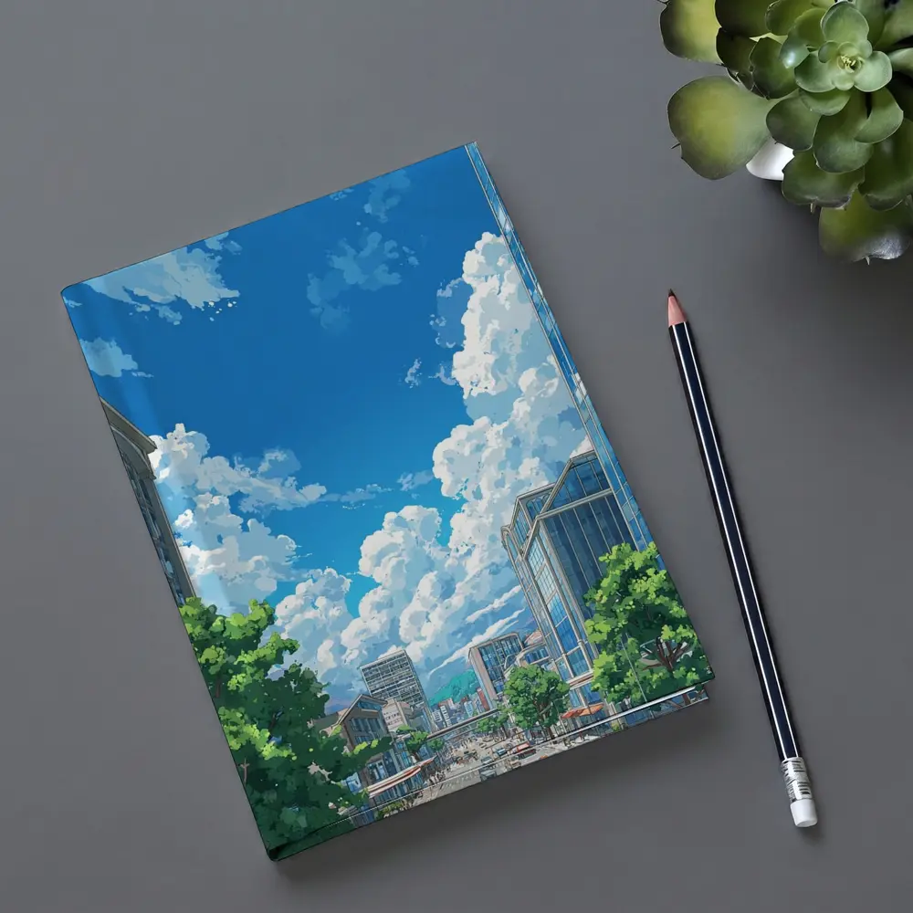 Anime City Street Blue Sky Clouds – Notebooks