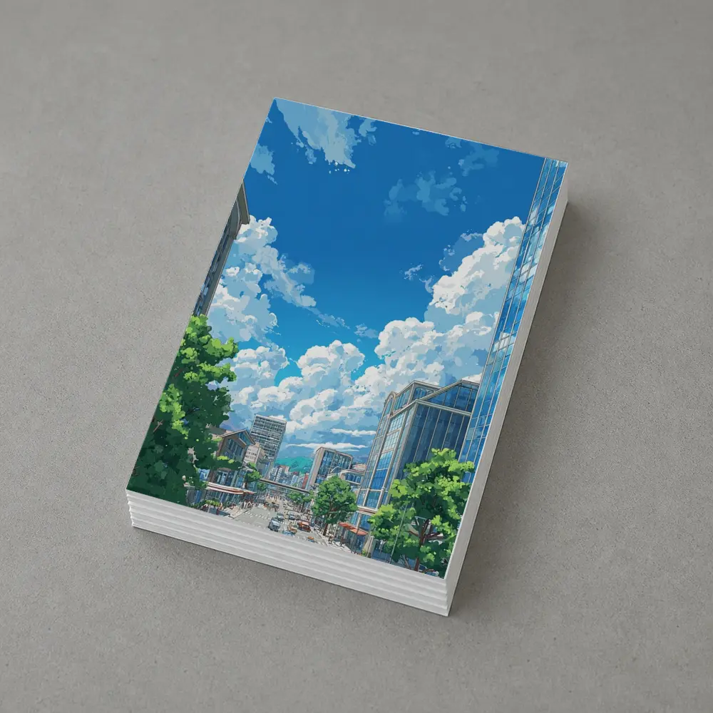 Anime City Street Blue Sky Clouds – Postcards