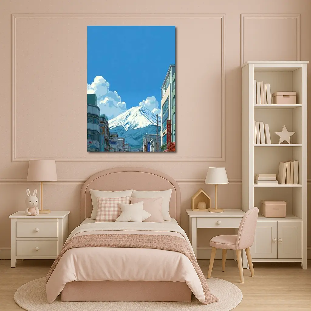 Mount Fuji Anime Style Japan City Street – Wall Art