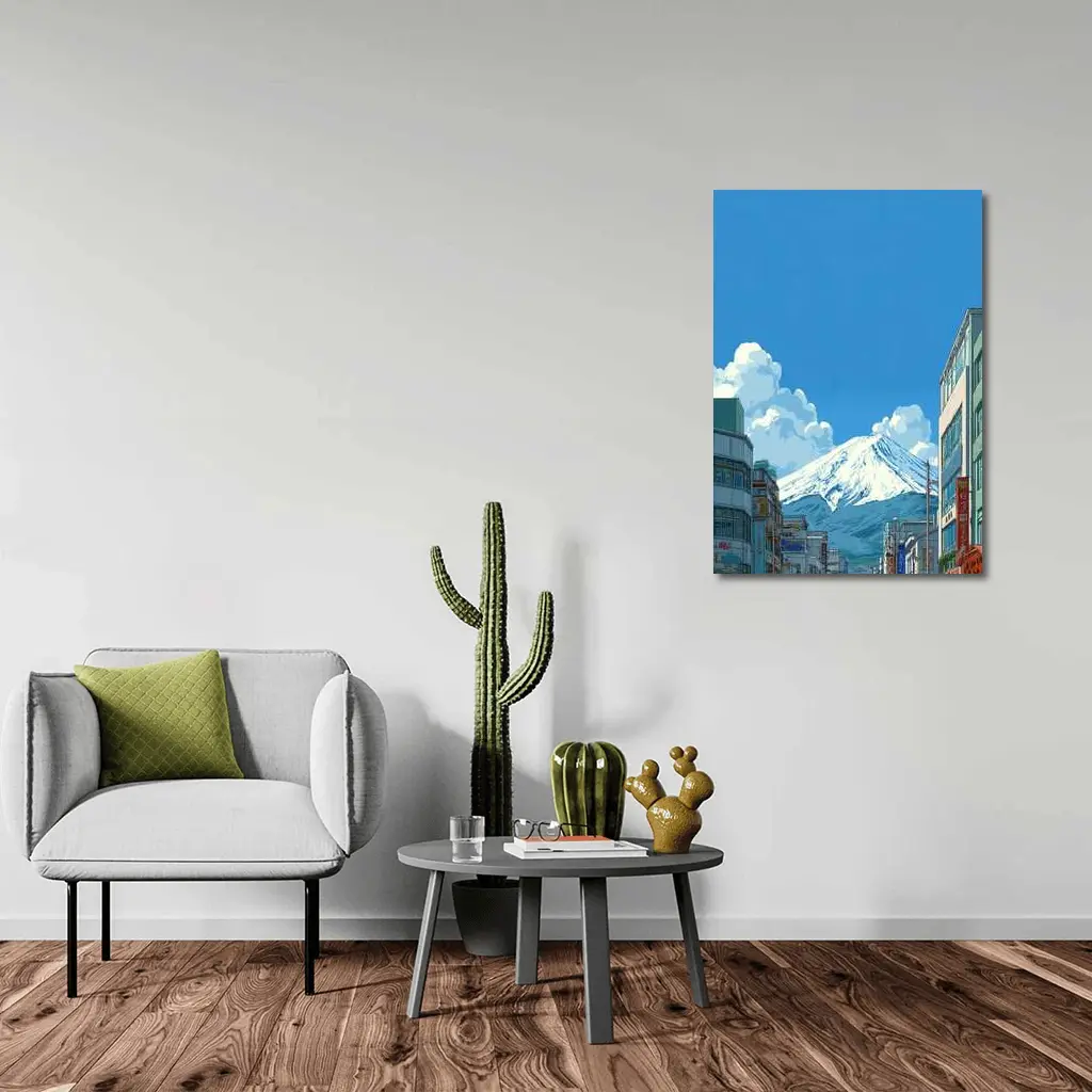 Mount Fuji Anime Style Japan City Street – Wall Art