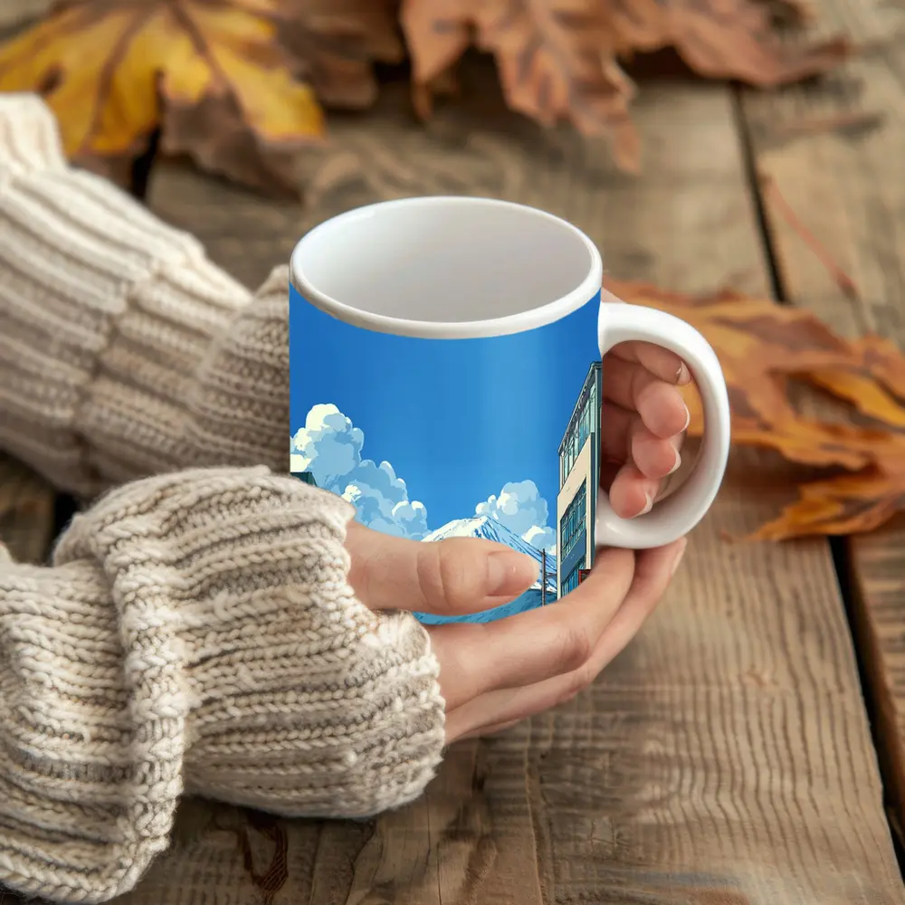 Mount Fuji Anime Style Japan City Street – Mugs