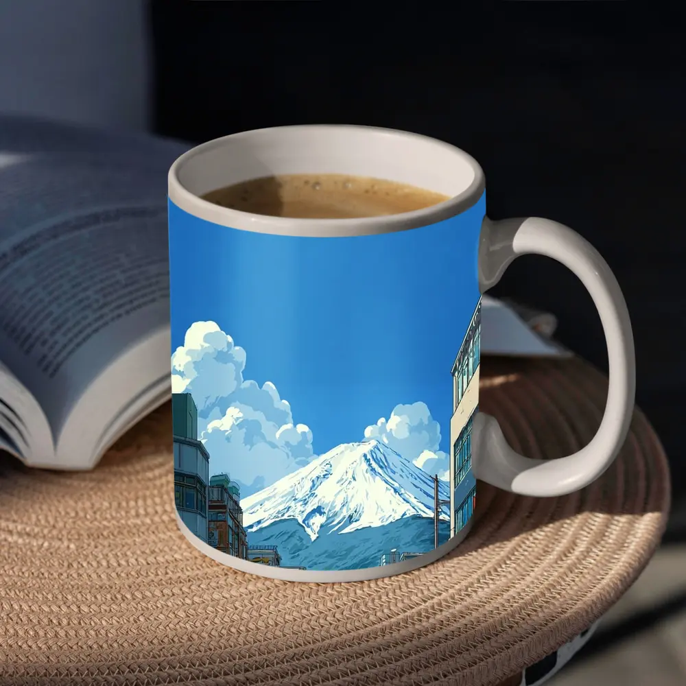 Mount Fuji Anime Style Japan City Street – Mugs