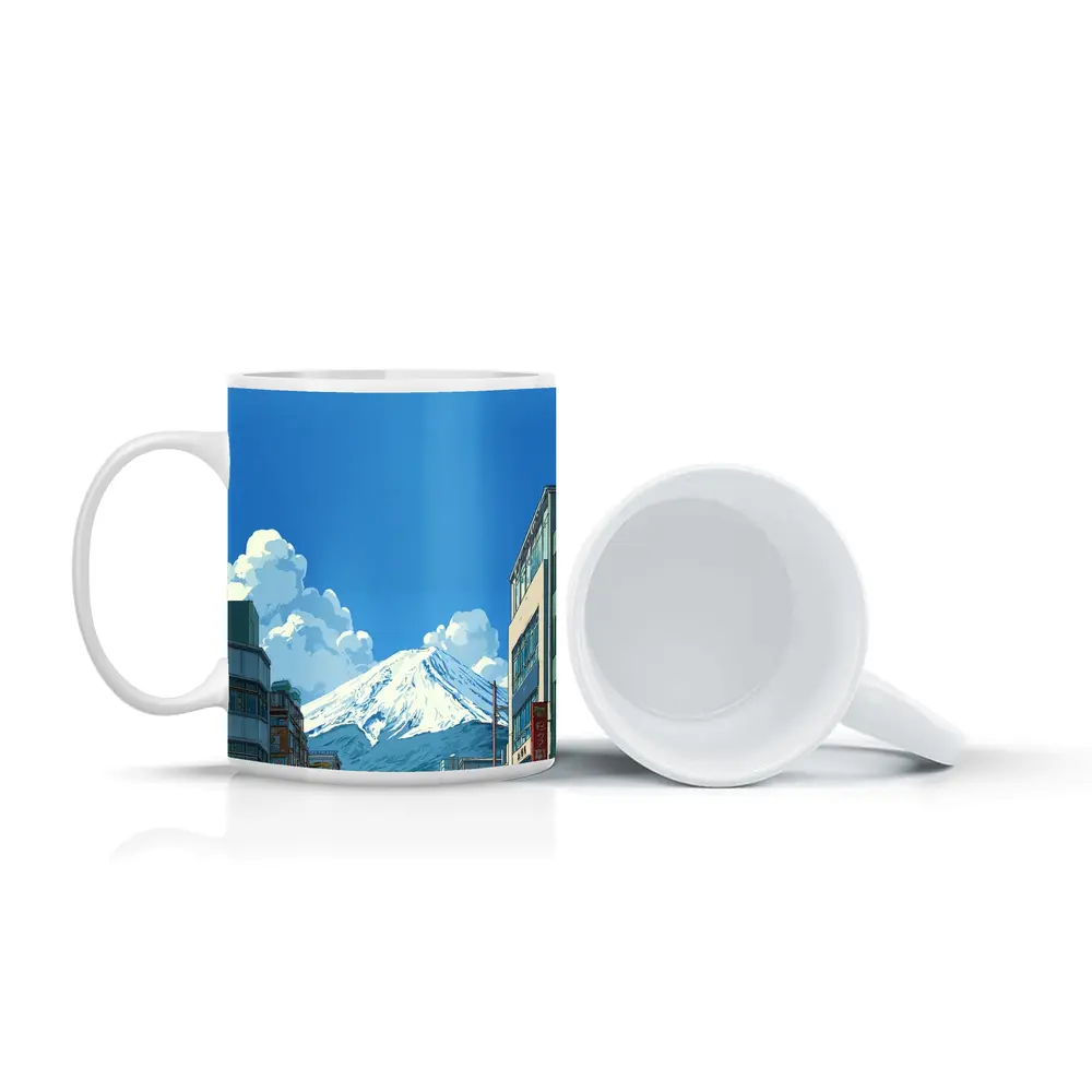 Mount Fuji Anime Style Japan City Street – Mugs