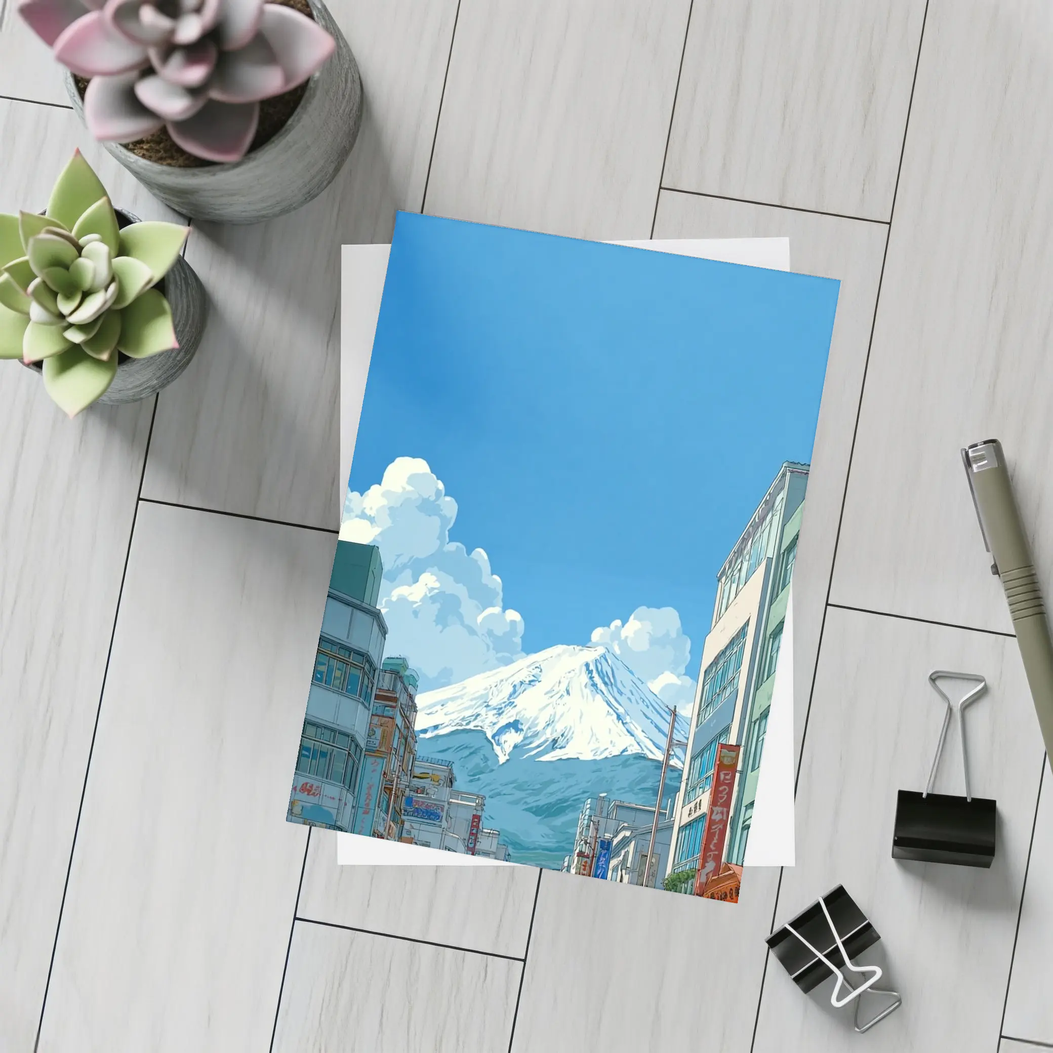 Mount Fuji Anime Style Japan City Street – Postcards