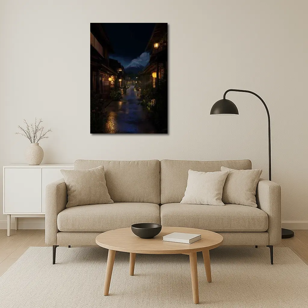 Rainy Japanese Street Night Mount Fuji – Wall Art