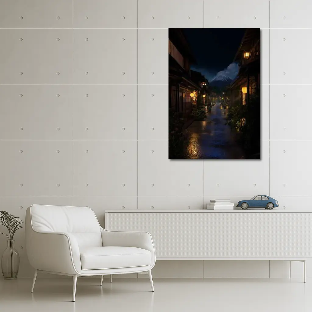 Rainy Japanese Street Night Mount Fuji – Wall Art