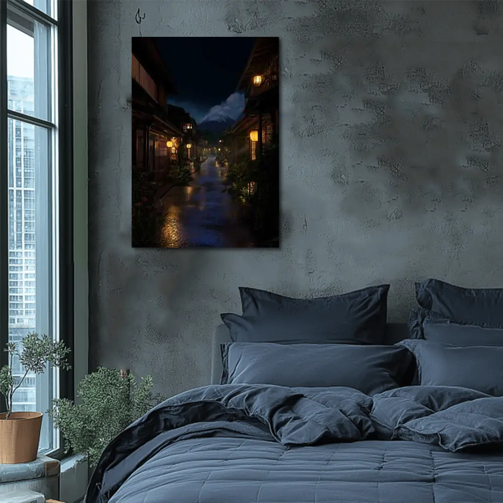 Rainy Japanese Street Night Mount Fuji – Wall Art