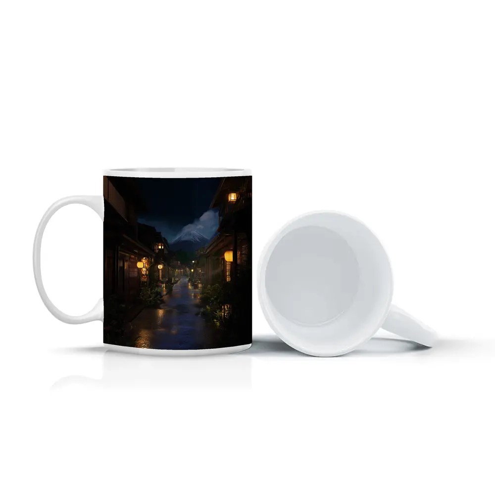 Rainy Japanese Street Night Mount Fuji – Mugs