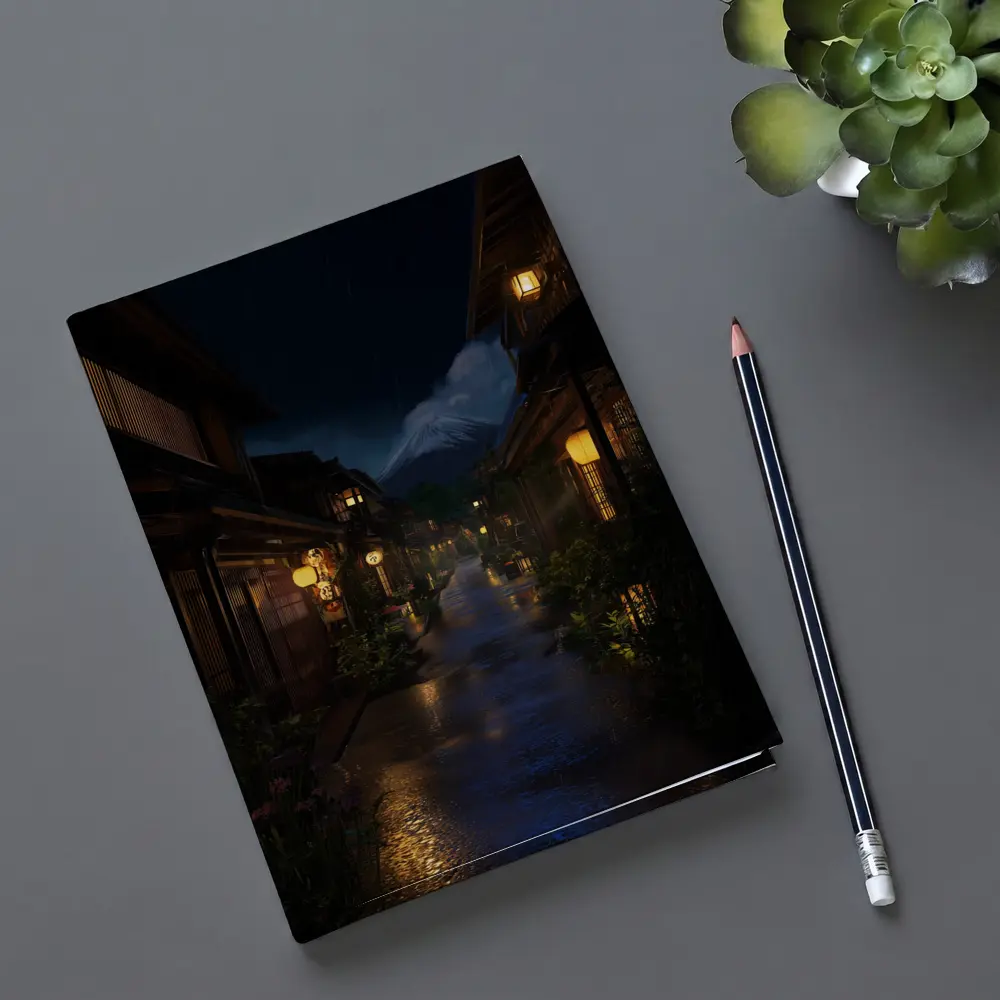 Rainy Japanese Street Night Mount Fuji – Notebooks