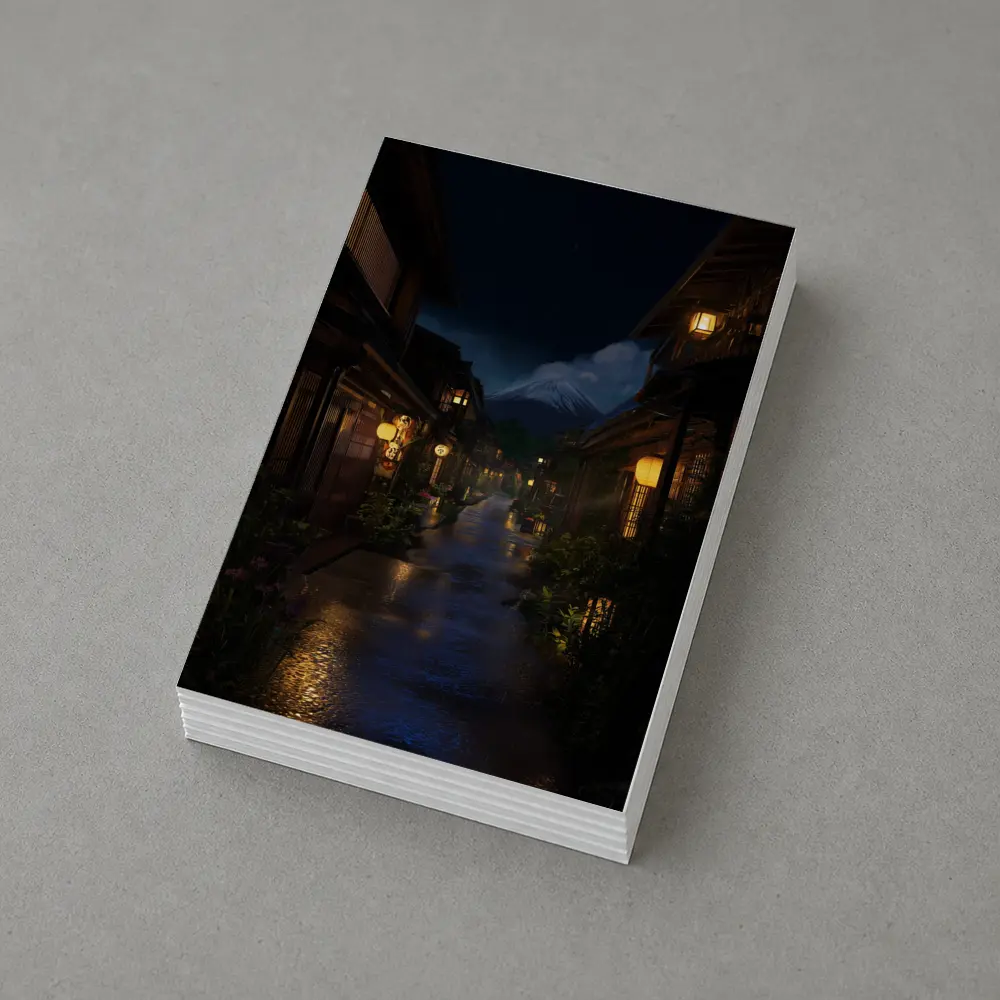 Rainy Japanese Street Night Mount Fuji – Postcards