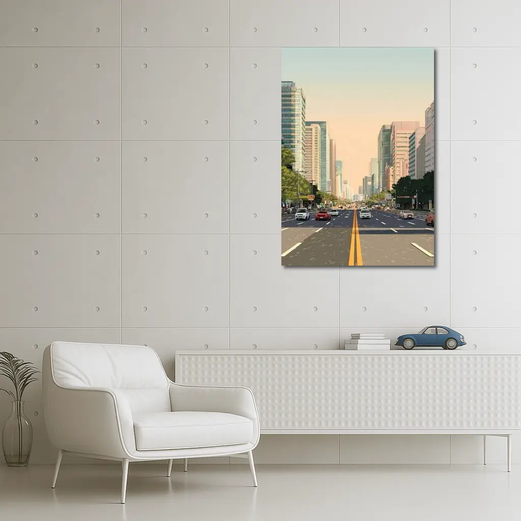 Wide City Boulevard Illustration Minimal Art – Wall Art