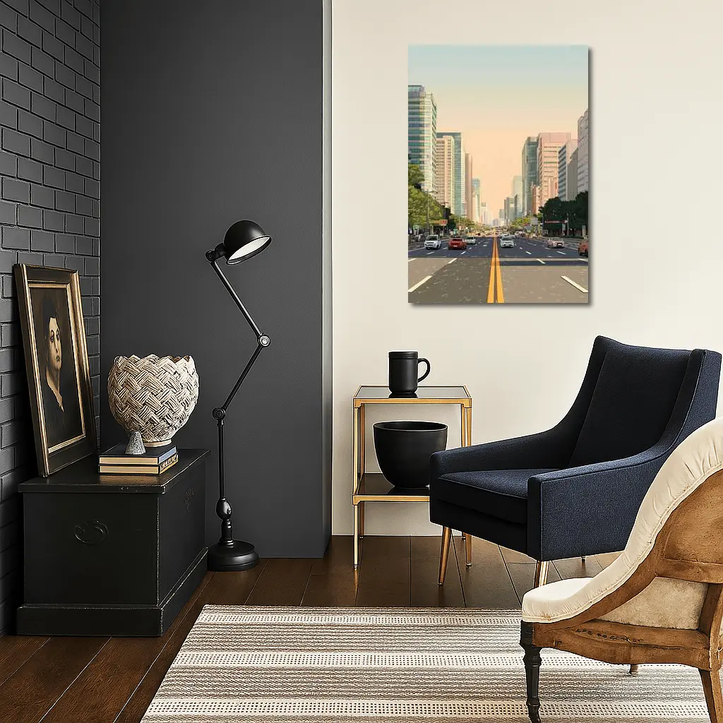 Wide City Boulevard Illustration Minimal Art – Wall Art