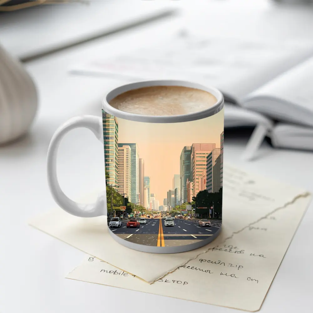 Wide City Boulevard Illustration Minimal Art – Mugs