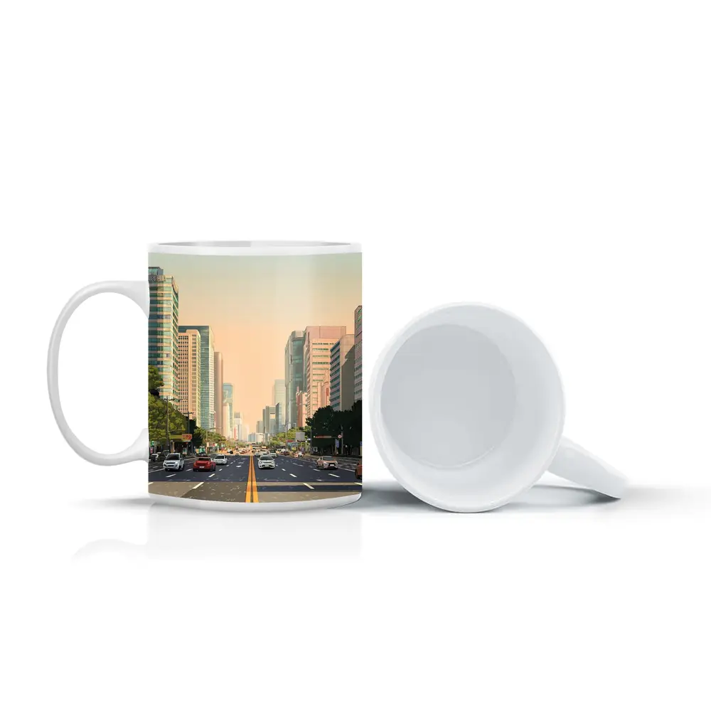Wide City Boulevard Illustration Minimal Art – Mugs