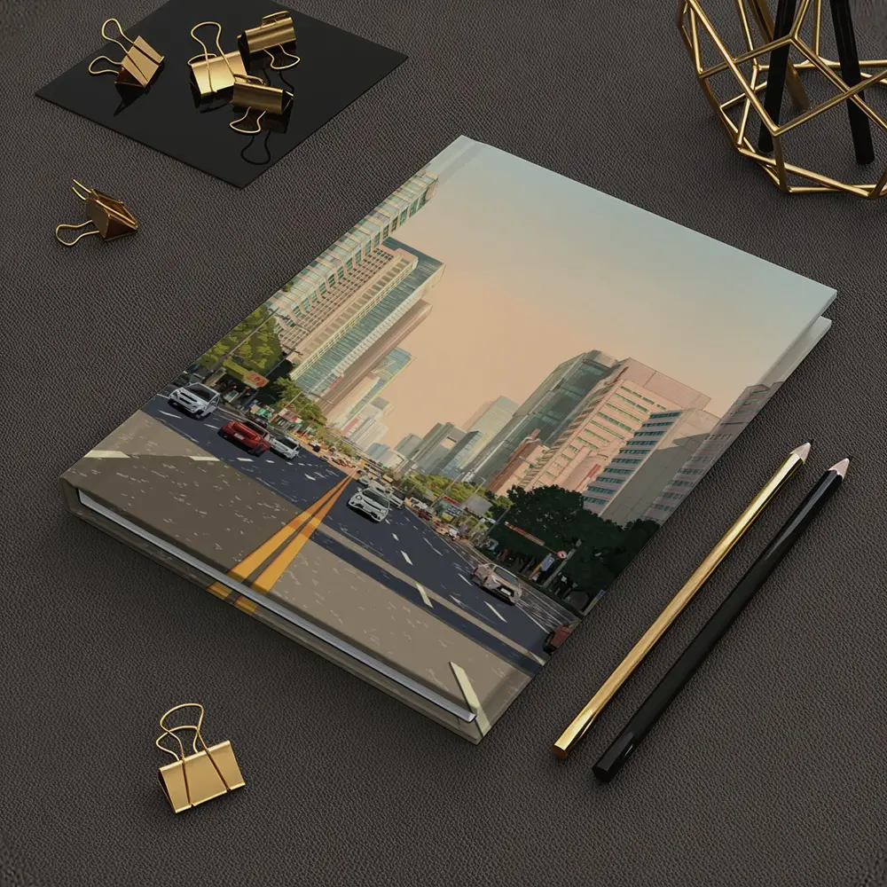 Wide City Boulevard Illustration Minimal Art – Notebooks