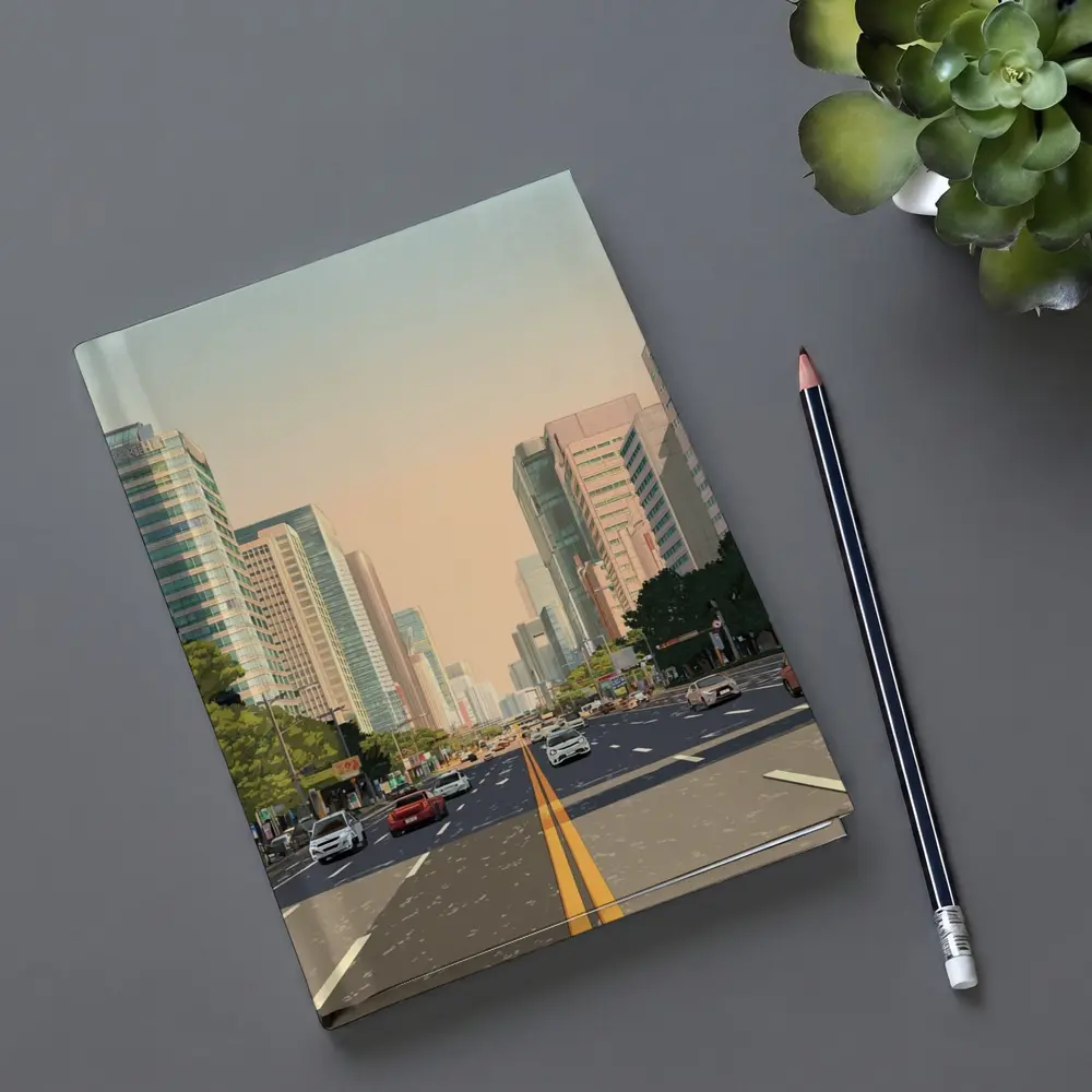 Wide City Boulevard Illustration Minimal Art – Notebooks