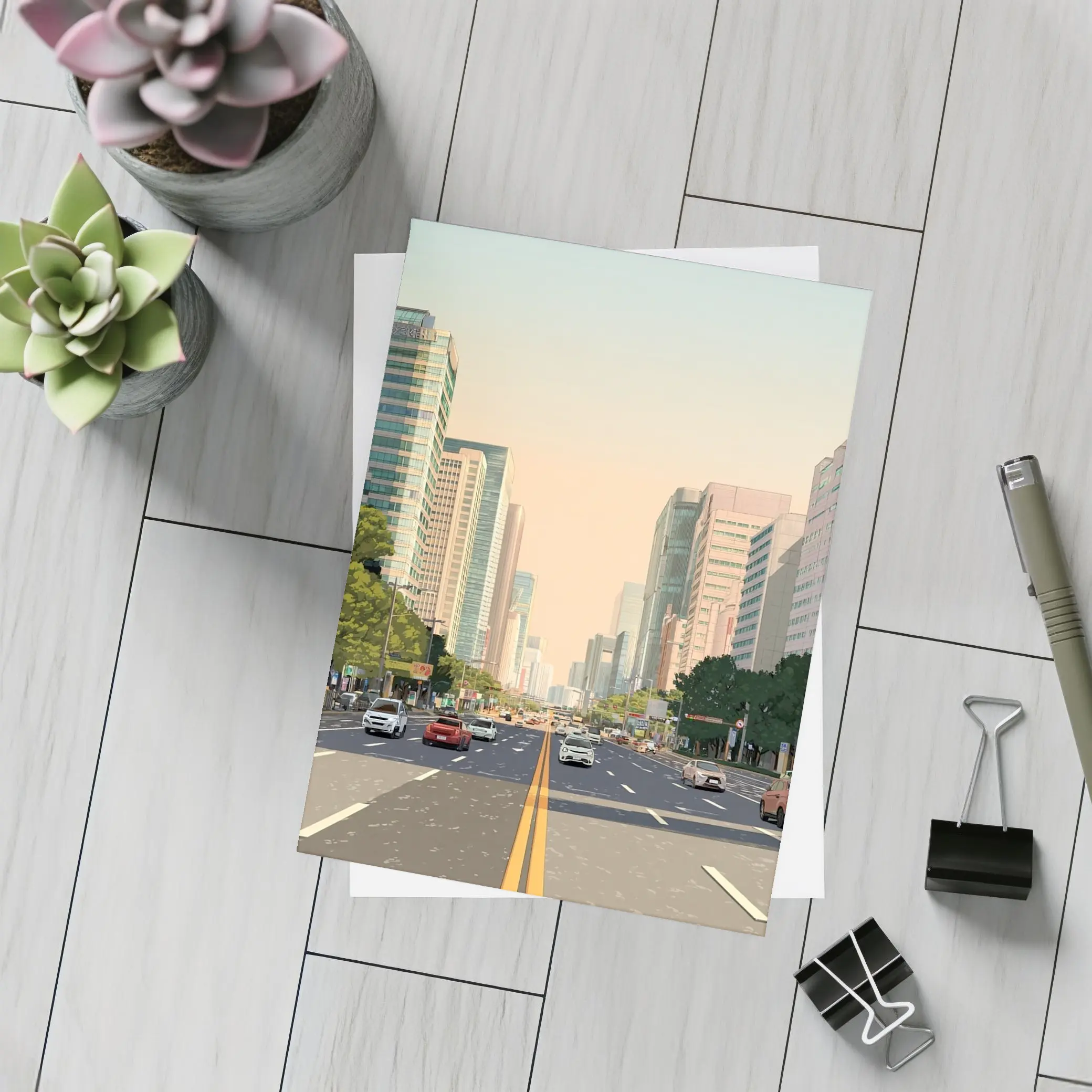 Wide City Boulevard Illustration Minimal Art – Postcards