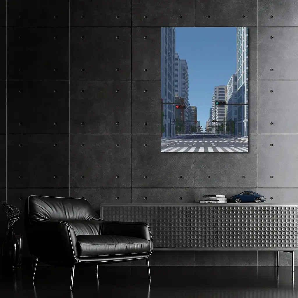 Empty City Street Low Poly Art Style – Wall Art