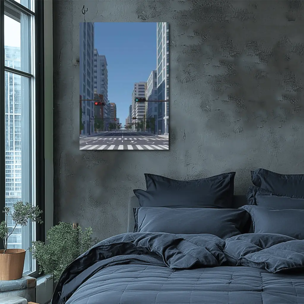 Empty City Street Low Poly Art Style – Wall Art
