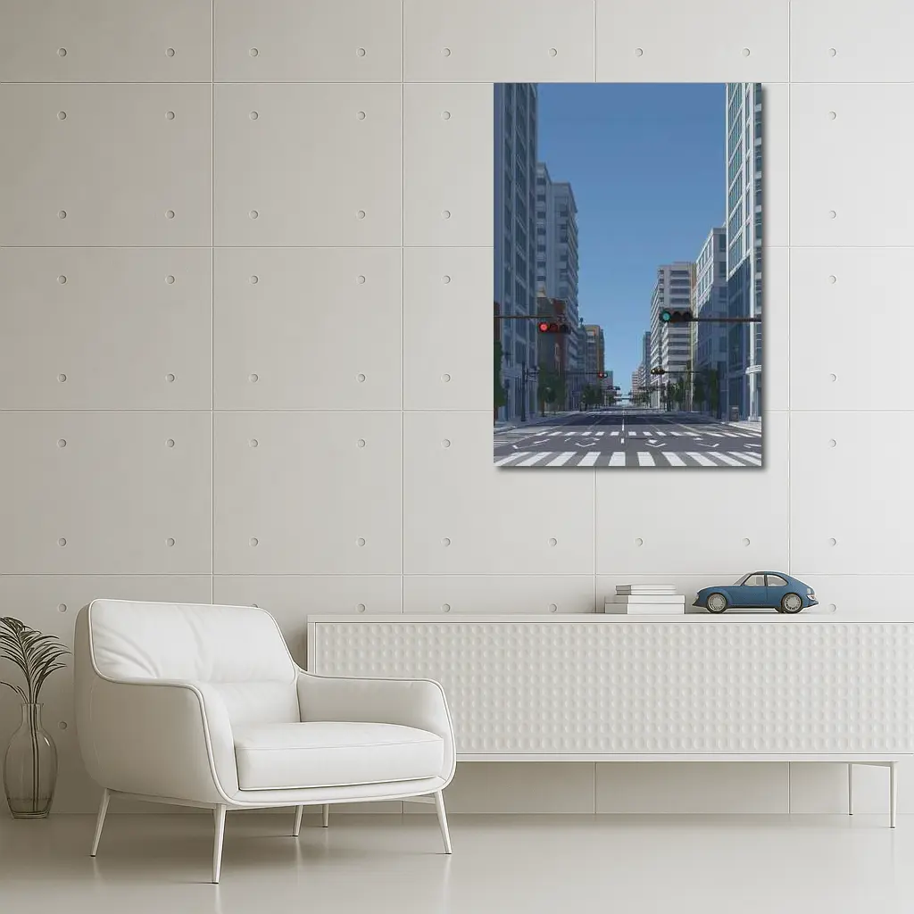 Empty City Street Low Poly Art Style – Wall Art