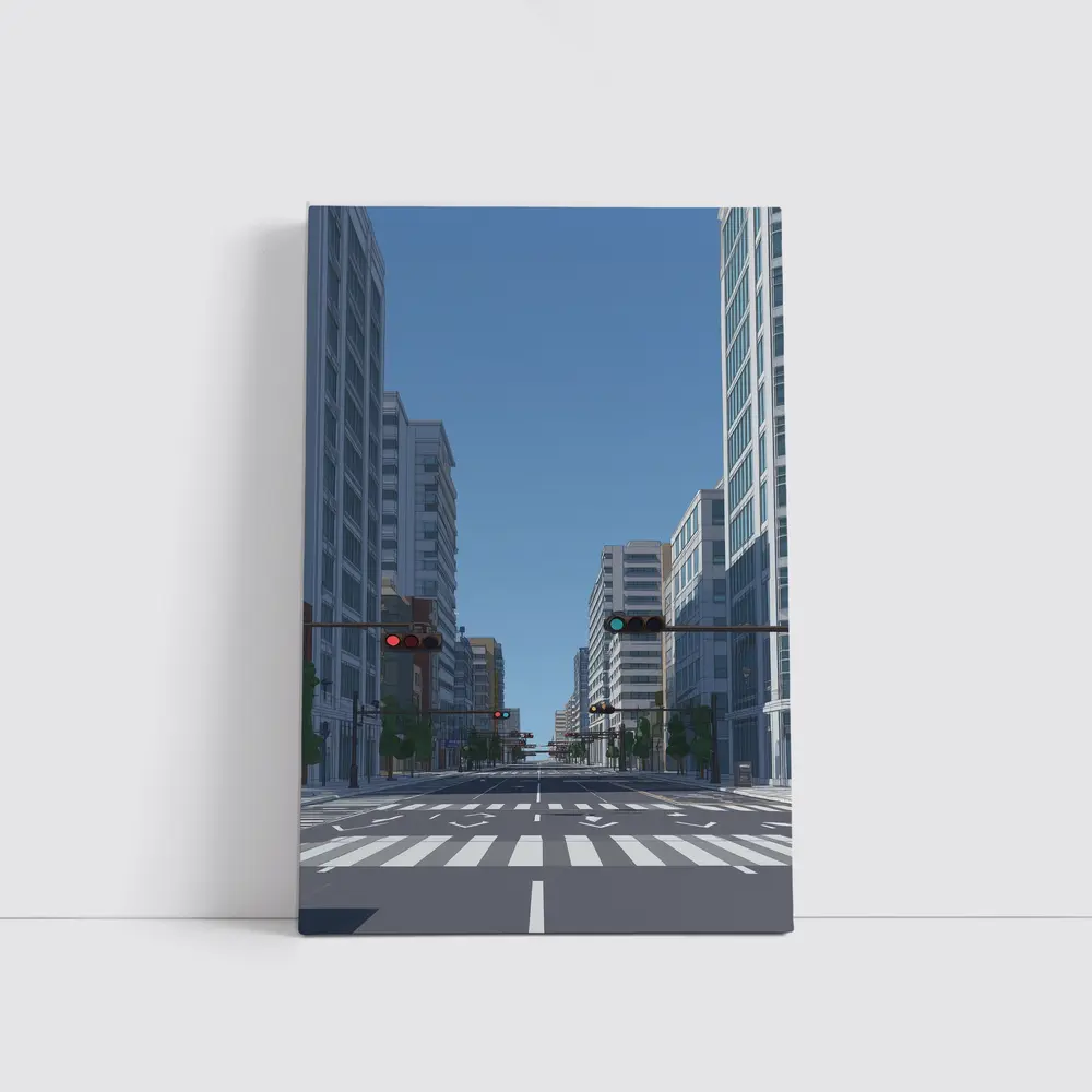 Empty City Street Low Poly Art Style – Wall Art