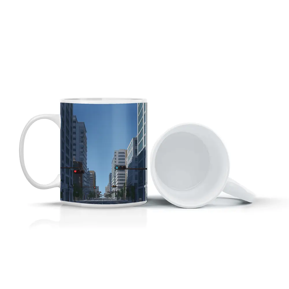 Empty City Street Low Poly Art Style – Mugs