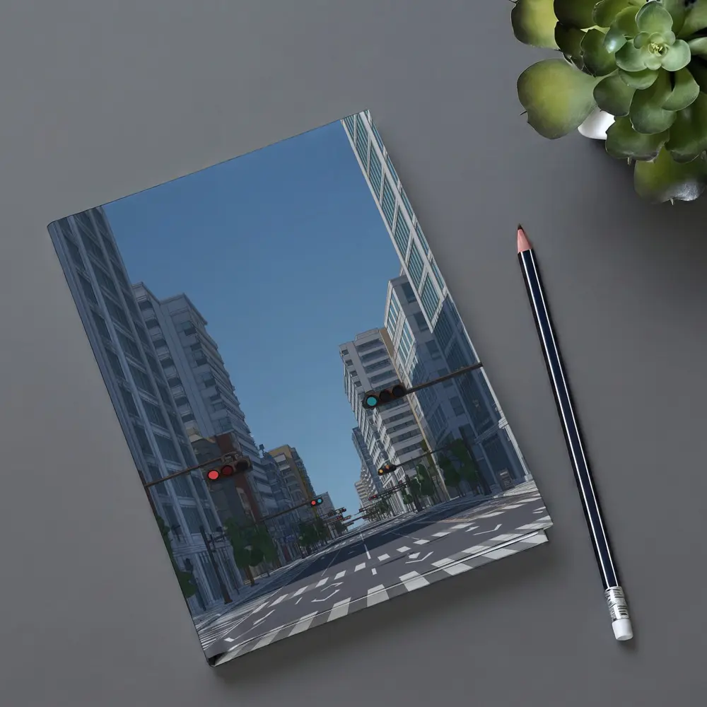 Empty City Street Low Poly Art Style – Notebooks