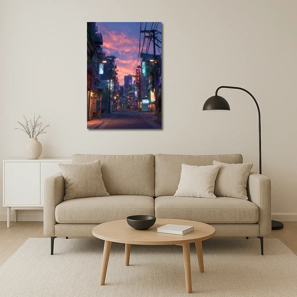 Anime City Street Neon Sunset Glow – Wall Art