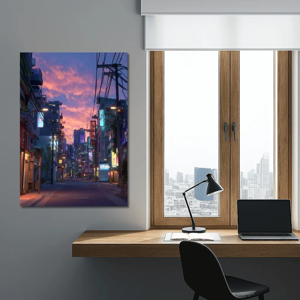 Anime City Street Neon Sunset Glow – Wall Art