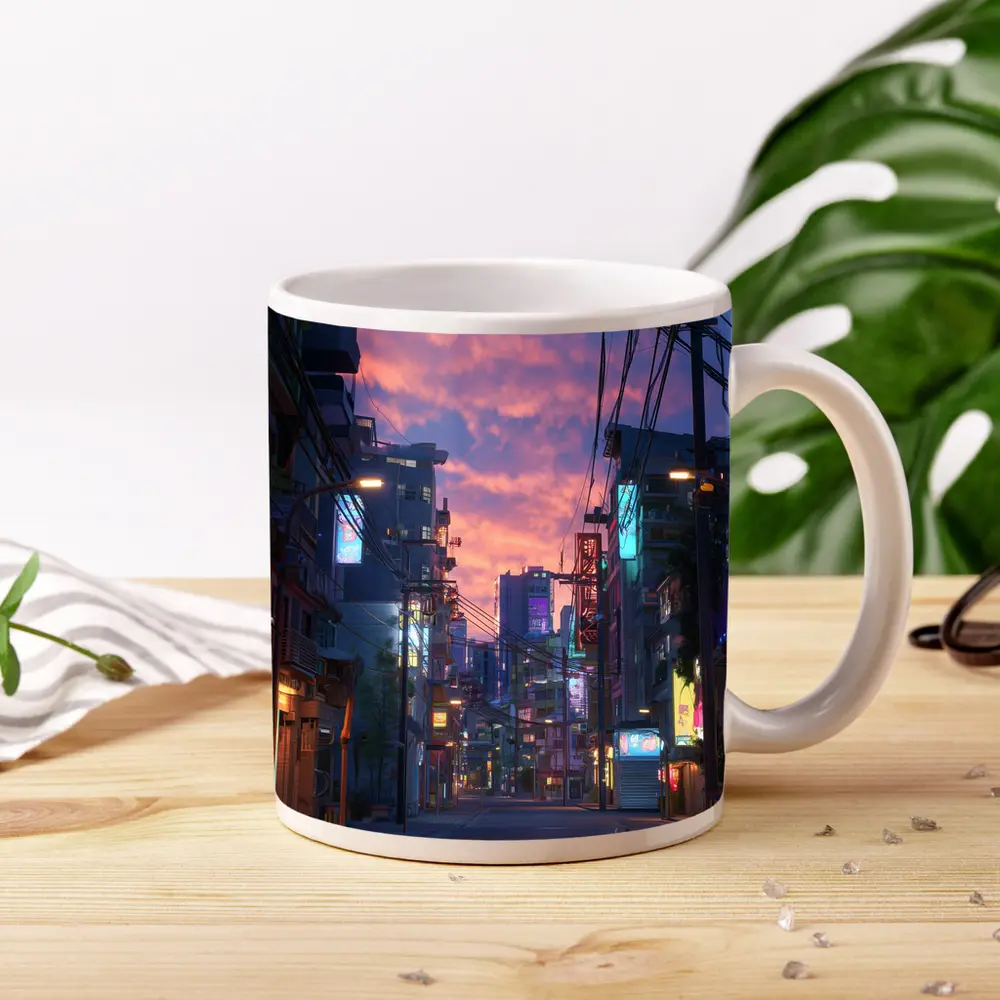 Anime City Street Neon Sunset Glow – Mugs