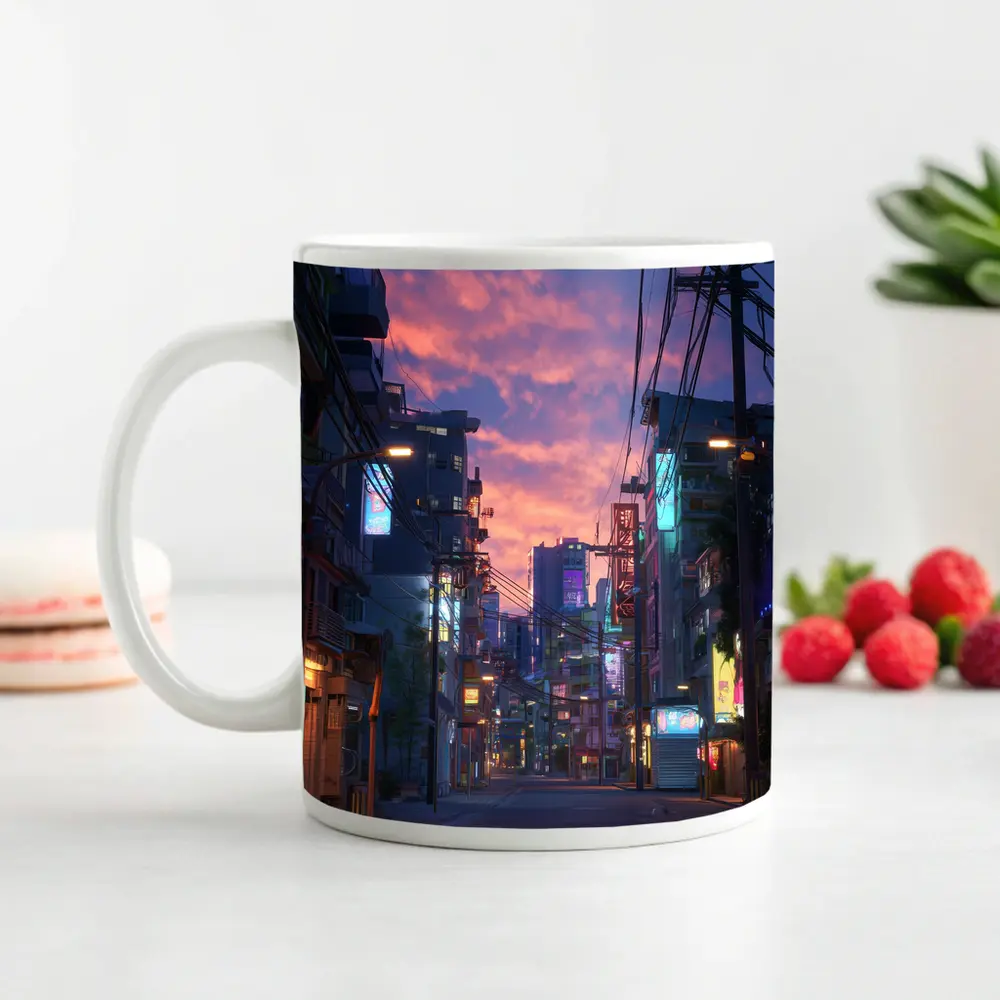 Anime City Street Neon Sunset Glow – Mugs