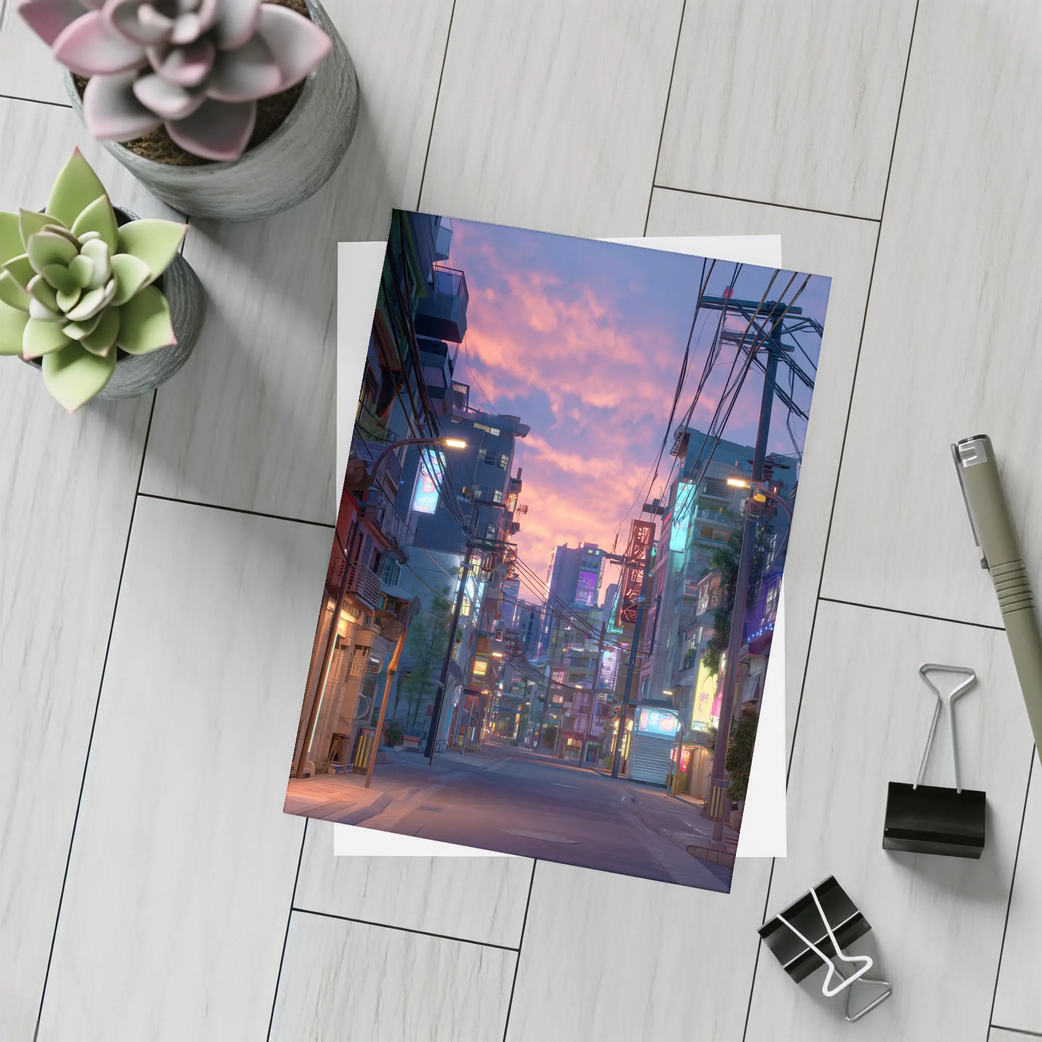 Anime City Street Neon Sunset Glow – Postcards