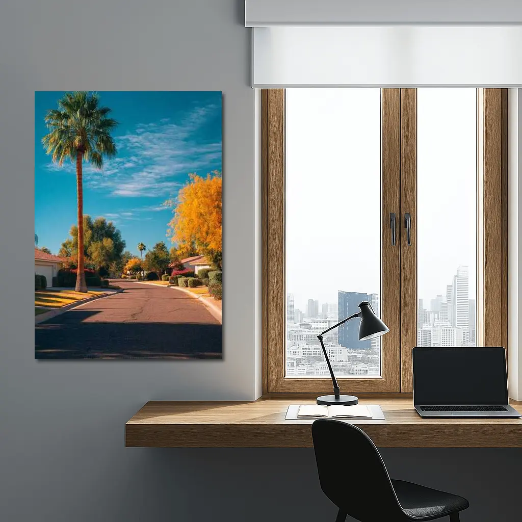 Palm Tree Suburban Street Blue Sky – Wall Art