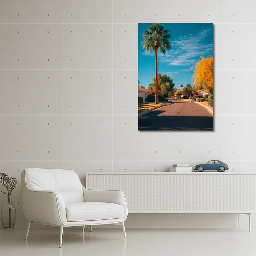 Palm Tree Suburban Street Blue Sky – Wall Art