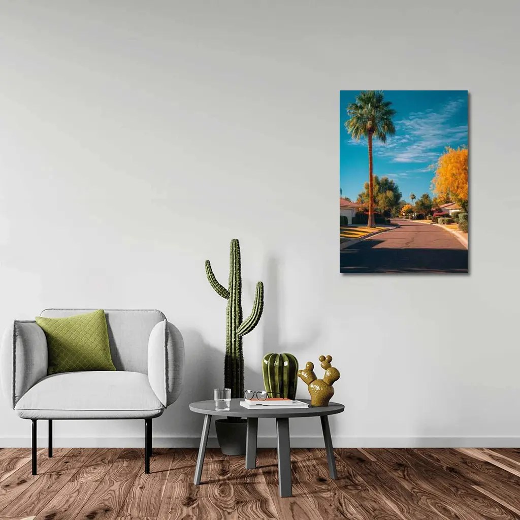 Palm Tree Suburban Street Blue Sky – Wall Art