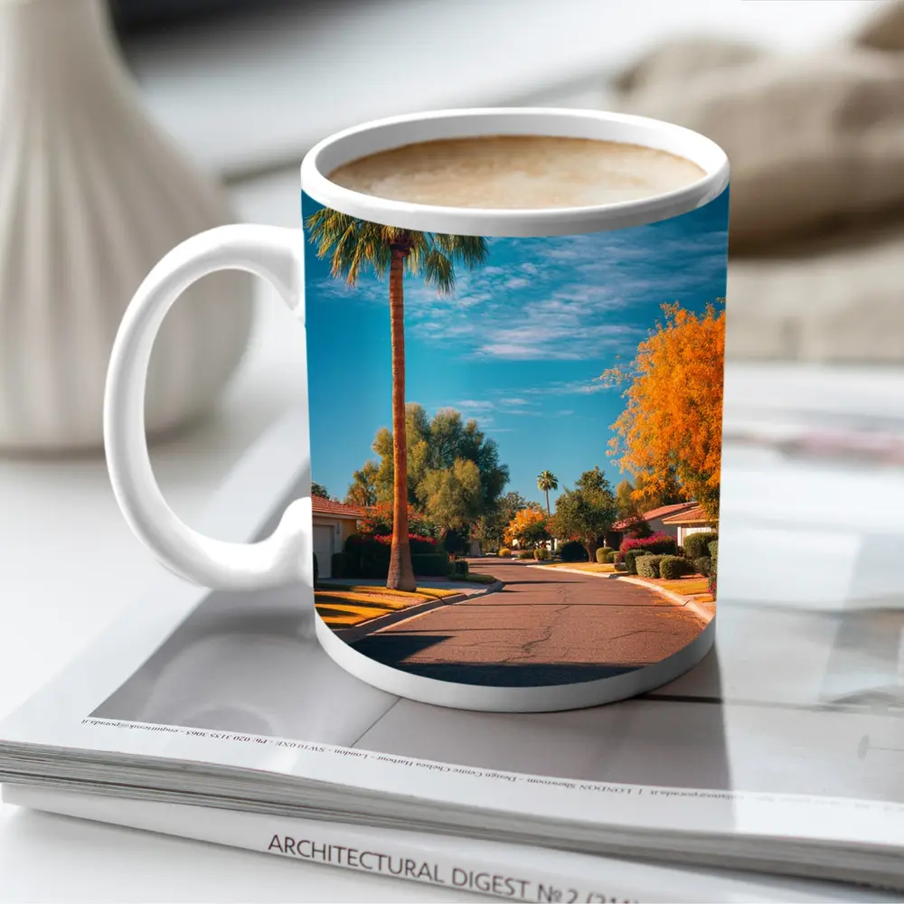 Palm Tree Suburban Street Blue Sky – Mugs