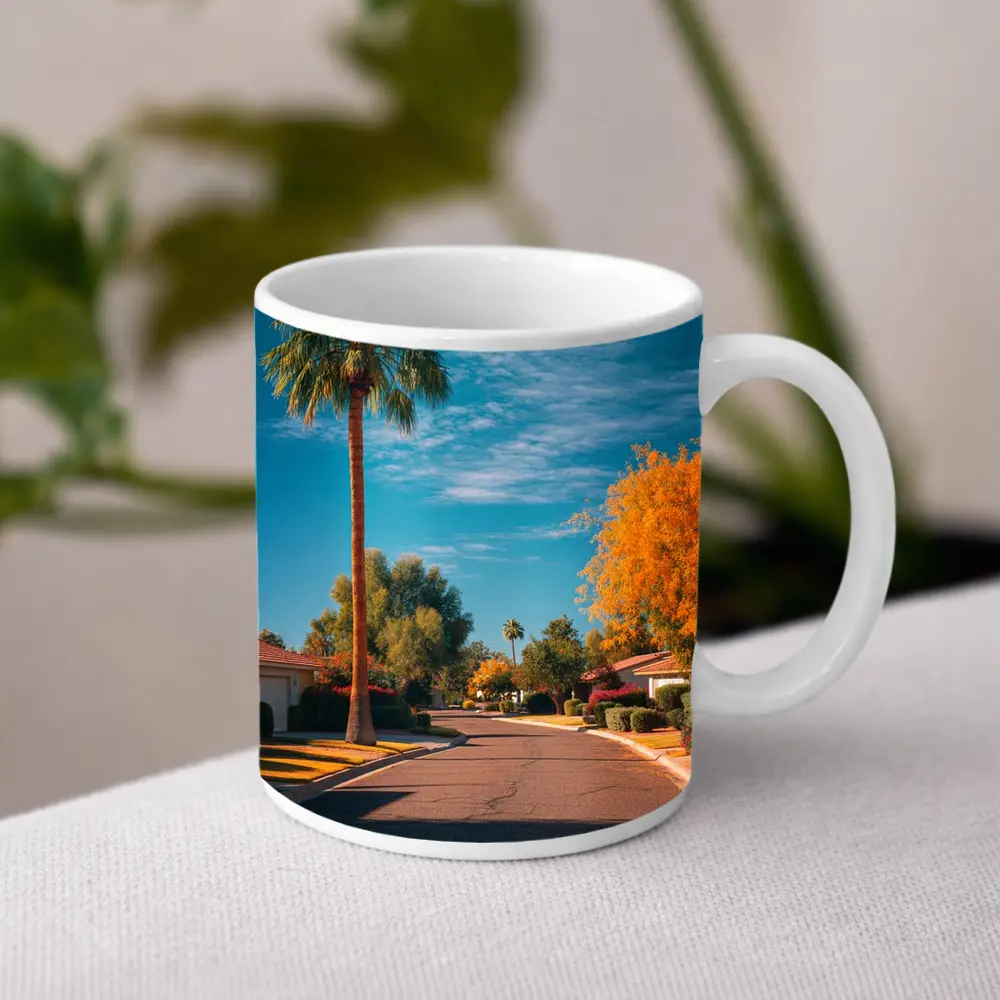 Palm Tree Suburban Street Blue Sky – Mugs