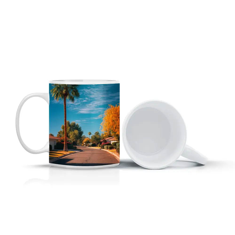 Palm Tree Suburban Street Blue Sky – Mugs