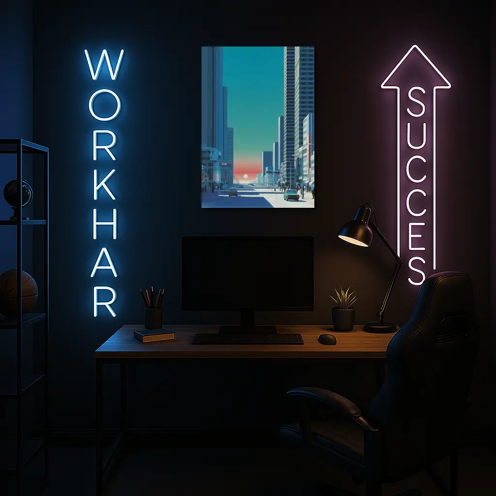 Retro City Street Sunset Blue Skyscraper – Wall Art