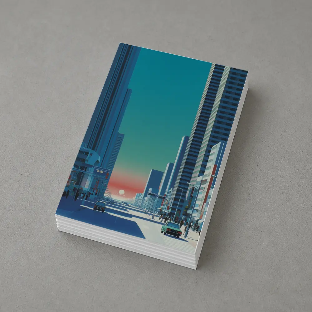 Retro City Street Sunset Blue Skyscraper – Postcards